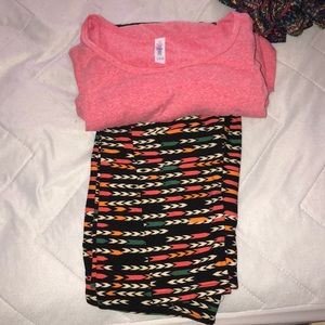 Lula roe legging/tee set. Leggings OS & shirt L